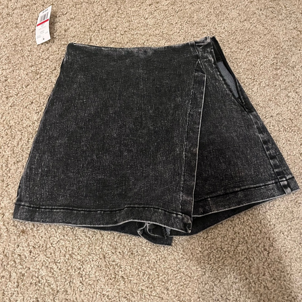 Flying Tomato Black Asymmetrical Wrap Mini Skort/skirt